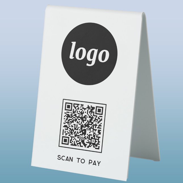 Plaque De Table Logo du code QR Analyse d'entreprise pour payer (Simple logo with QR code Scan to Pay table top tent sign for business, cafe, restaurant and more)