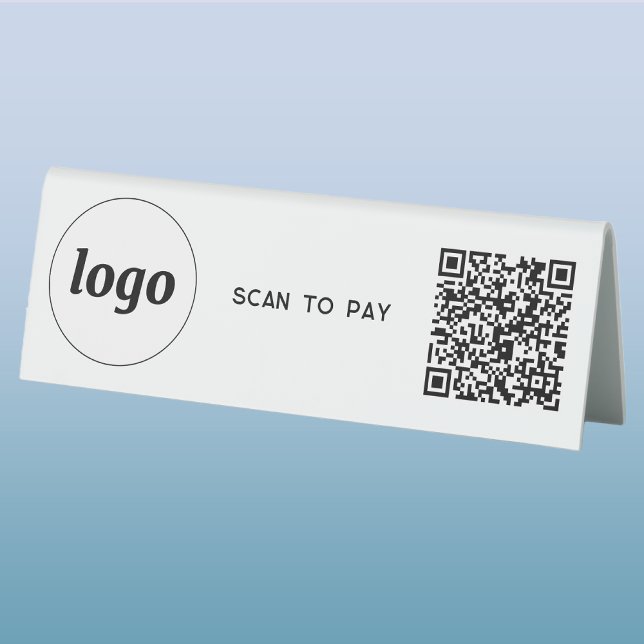 Plaque De Table Logo du code QR Analyse d'entreprise pour payer (Logo QR code scan to pay table tent sign for cafe restaurant diner shop store and more)