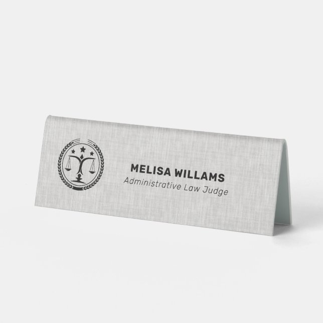 Plaque De Table Logo Justice noire et lin gris (Recto)
