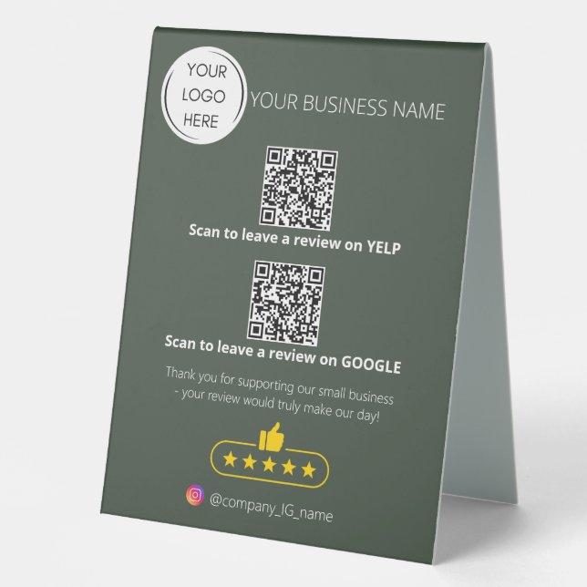 Plaque De Table Logo QR code examen des affaires GOOGLE et YELP (Recto)
