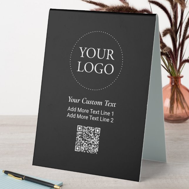 Plaque De Table Logo simple Black Custom Business Code QR (En SItu (Tableau))