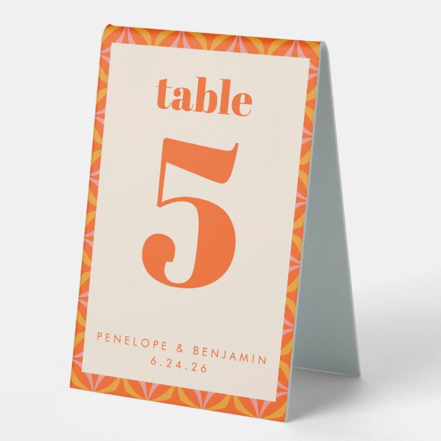 Plaque De Table Lumineux Moderne Orange Retro Personnalisé (Recto)