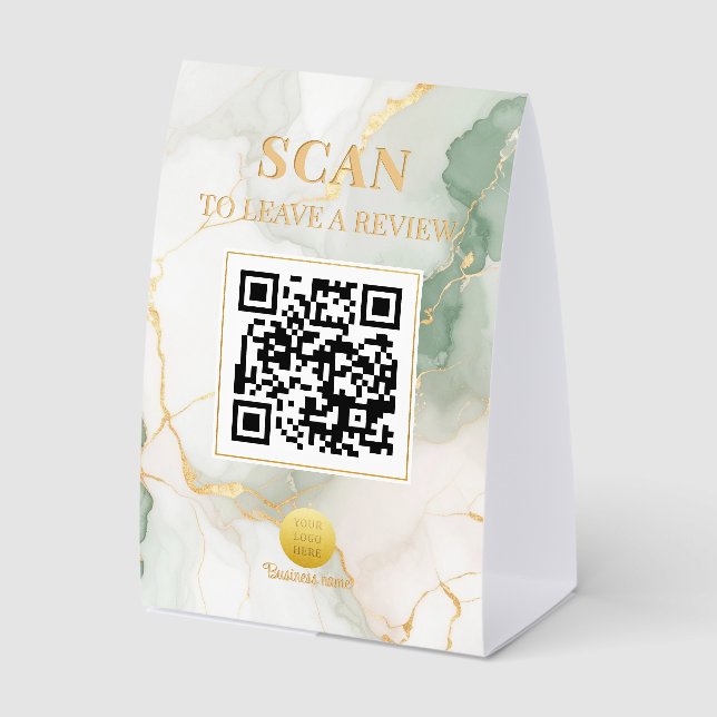 Plaque De Table Luxe Feminine Marble Sage Green Gold QR Code (Recto)