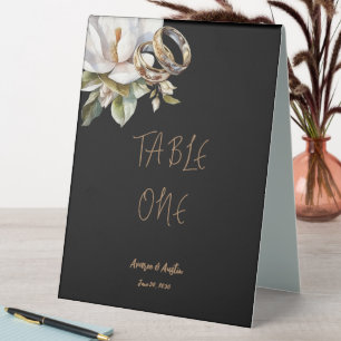 Plaque De Table Magnolia Mariage Bagues or et Mariage noir
