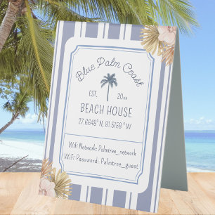 Plaque De Table Maison de plage bleu rayé Coastal Boho ferme Wifi