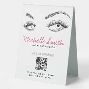 Plaque De Table Maquillage Artiste Lashes Brows Black White QR Cod