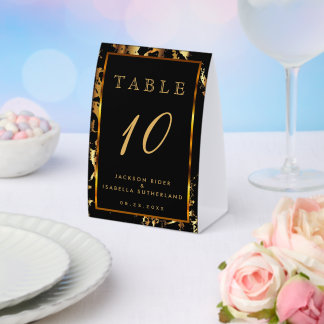 Plaque De Table Marbre noir et or - Numéro de table