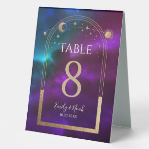 Plaque De Table Mariage Astronomie Soleil Lune Turquoise Violet Cé