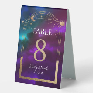 Plaque De Table Mariage Astronomie Soleil Lune Turquoise Violet Cé