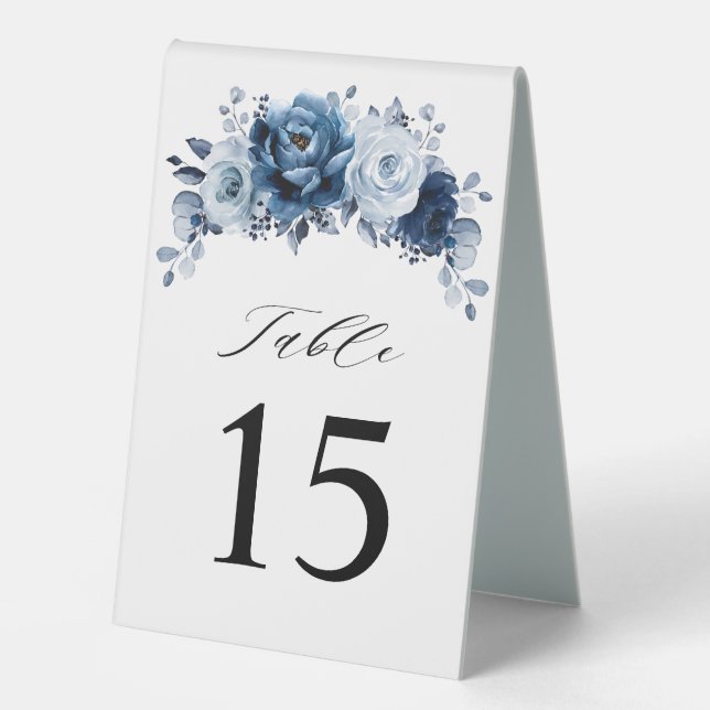 Plaque De Table Mariage botanique floral marine ardoise bleu pouss (Recto)