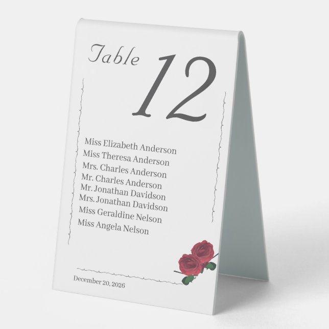 Plaque De Table Mariage catholique Rose fine Numéro de table (Recto)