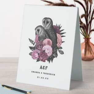 Plaque De Table Mariage de Chouettes gothiques de Glam Floral Mauv