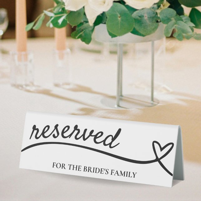 Plaque De Table Mariage de coeur blanc et noir (White & Black Heart Wedding Table Tent Sign)