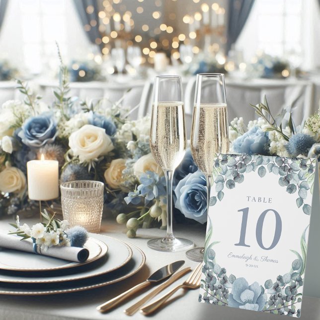 Plaque De Table Mariage de feuillage botanique bleu Dusty (Créateur téléchargé)