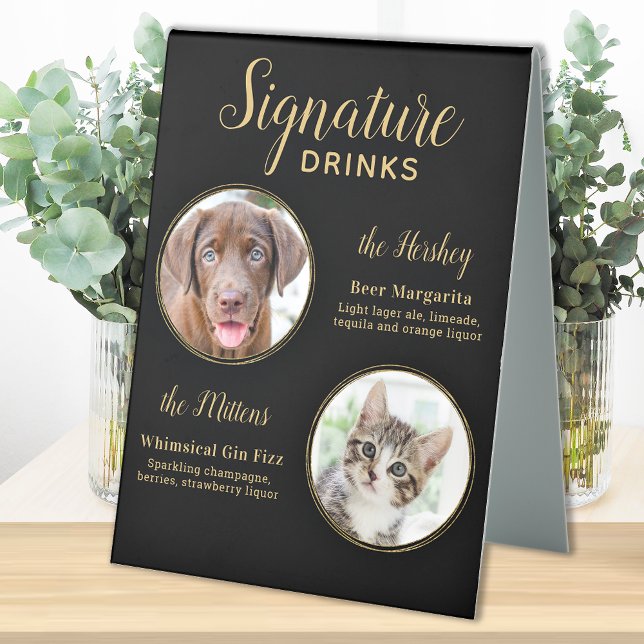 Plaque De Table Mariage d'or noir Personnalisé Animaux de compagni (Créateur téléchargé)