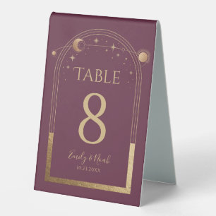 Plaque De Table Mariage Élégant Soleil Lune Étoiles Plume Céleste