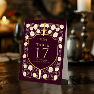 Plaque De Table Mariage Fantasy Médiéval Monogramme Epée & Bouclie