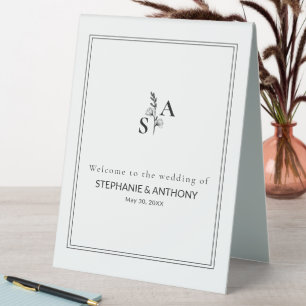Plaque De Table Mariage Fleur sauvage minimaliste BW Monogram