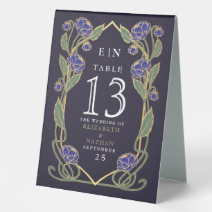 Plaque De Table Mariage Floral Art Nouveau Élégant Bleu Paon