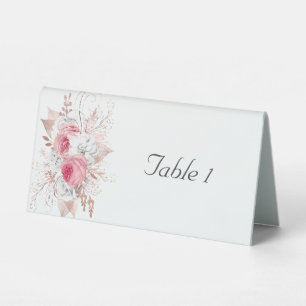 Plaque De Table Mariage Floral blanc rose or rose
