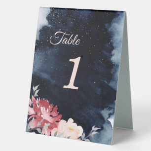 Plaque De Table Mariage floral étoilé de nuit Numéro de la table P