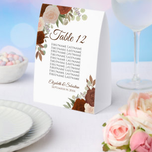 Plaque De Table Mariage Floral Orange rouille Tableau et numéro