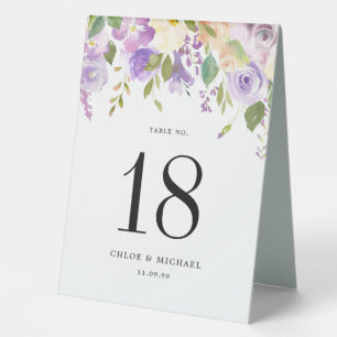 Plaque De Table Mariage floral pourpre Numéro de table