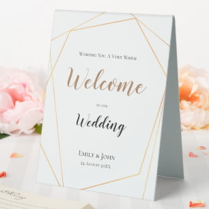 Plaque De Table Mariage géométrique or Bienvenue