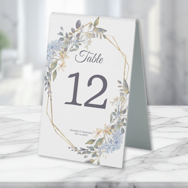 Plaque De Table Mariage Gold Frame Dusty Blue Florals (Créateur téléchargé)