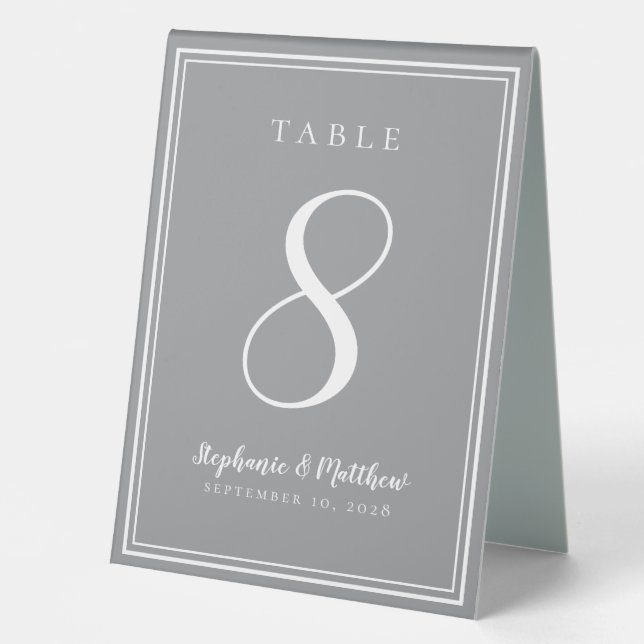 Plaque De Table Mariage gris moderne customisé Numéro de table Sim (Recto)