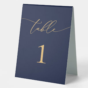 Plaque De Table Mariage minimaliste bleu et or de la Marine Numéro