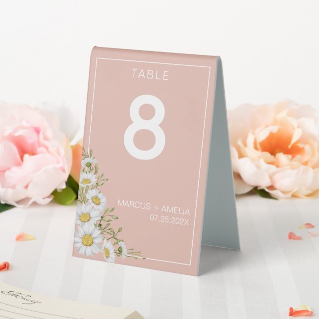 Plaque De Table Mariage moderne Blush & White Daisies Numéro de ta (In SItu (Mariage))