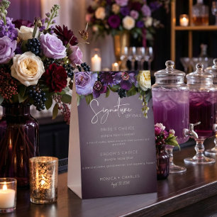 Plaque De Table Mariage Moderne Fleuris Violet et Lavande Sombres