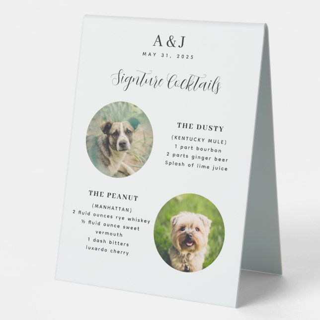 Plaque De Table Mariage moderne Signature Cocktail Menu Deux Photo (Recto)