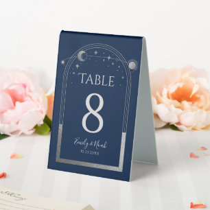 Plaque De Table Mariage mystique Bleu Argent Sun Moon Stars