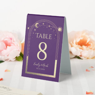 Plaque De Table Mariage mystique violet or Sun Moon étoiles