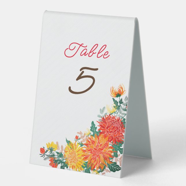 Plaque De Table Mariage Pastel Orange Yellow Spring Dahlia Fleurs (Recto)