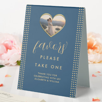 Plaque De Table Mariage personnalisé Gold & Blue pois
