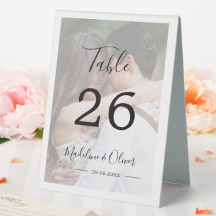 Plaque De Table Mariage Photo Élégant Script Moderne