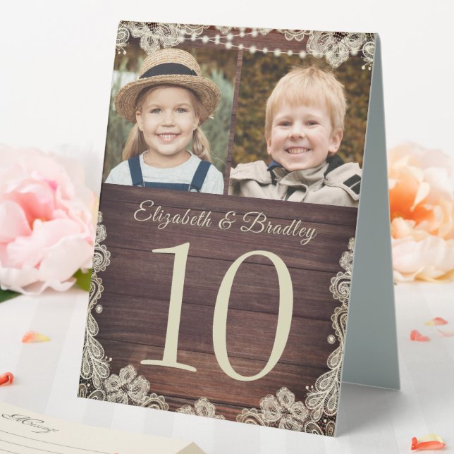 Plaque De Table Mariage photo en dentelle de bois rustique Numéro  (In SItu (Mariage))