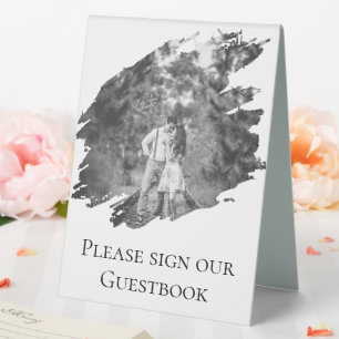 Plaque De Table Mariage photo moderne Brushstroke BLANCHE