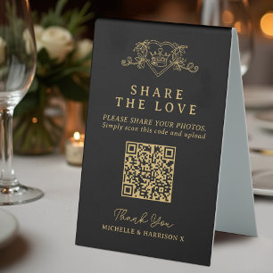 Plaque De Table Mariage QR partage photo amour coeur couronne mono