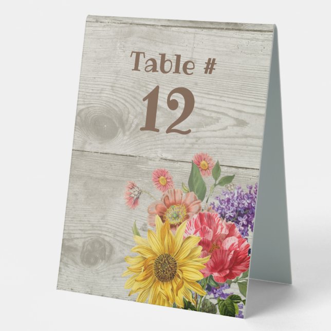 Plaque De Table Mariage Rustique Faux bois et fleurs (Recto)