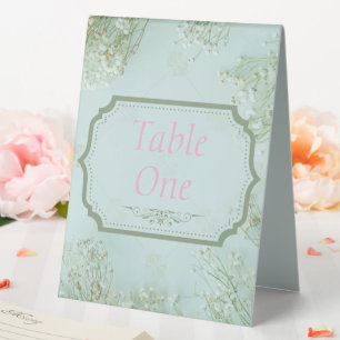 Plaque De Table Mariage Turquoise Fleurs blanches Pastel