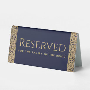 Plaque De Table Mariée Réservée Famille Bleu Nuit Or Roses