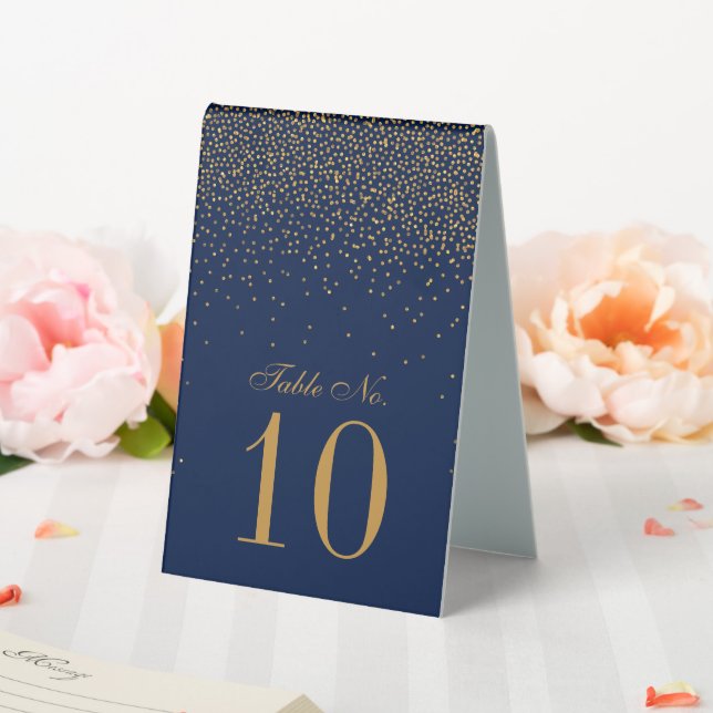 Plaque De Table Marine Blue & Glam Gold Confetti Mariage Table No. (In SItu (Mariage))
