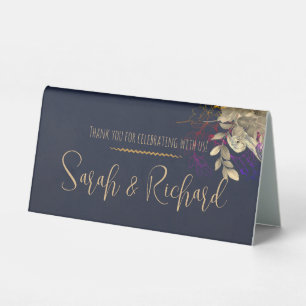 Plaque De Table Marine & Gold Velvet Luxe Mariage Script Botanique