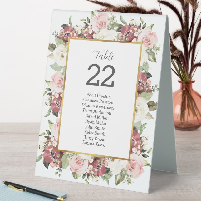 Plaque De Table Mauve Rose Florals Gold Mariage Table affectation (En SItu (Tableau))