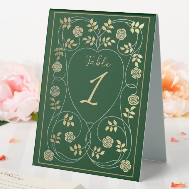 Plaque De Table Médiéval Gold Floral Coeurs et Mariage d'épée (In SItu (Mariage))