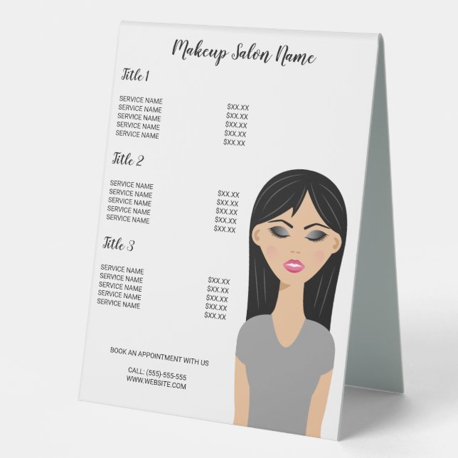 Plaque De Table Menu Artiste Maquillage de cheveux noirs (Recto)